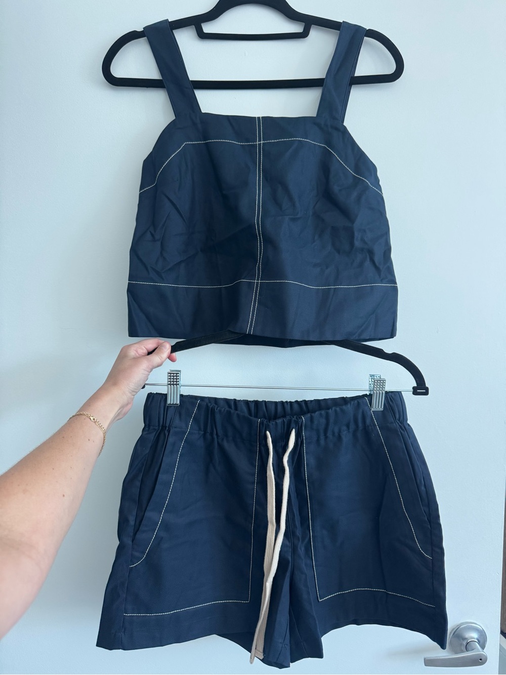 Matching Set - Navy shorts & tank top set with white stitching - BR